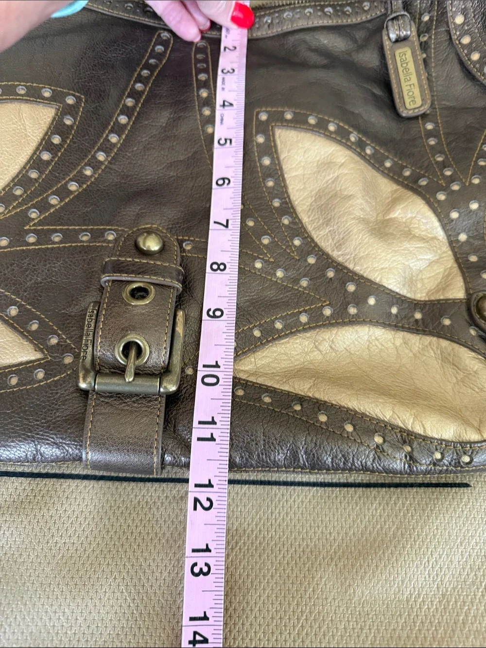 Isabella Fiore Metallic Taupe and Champagne Leather Hobo